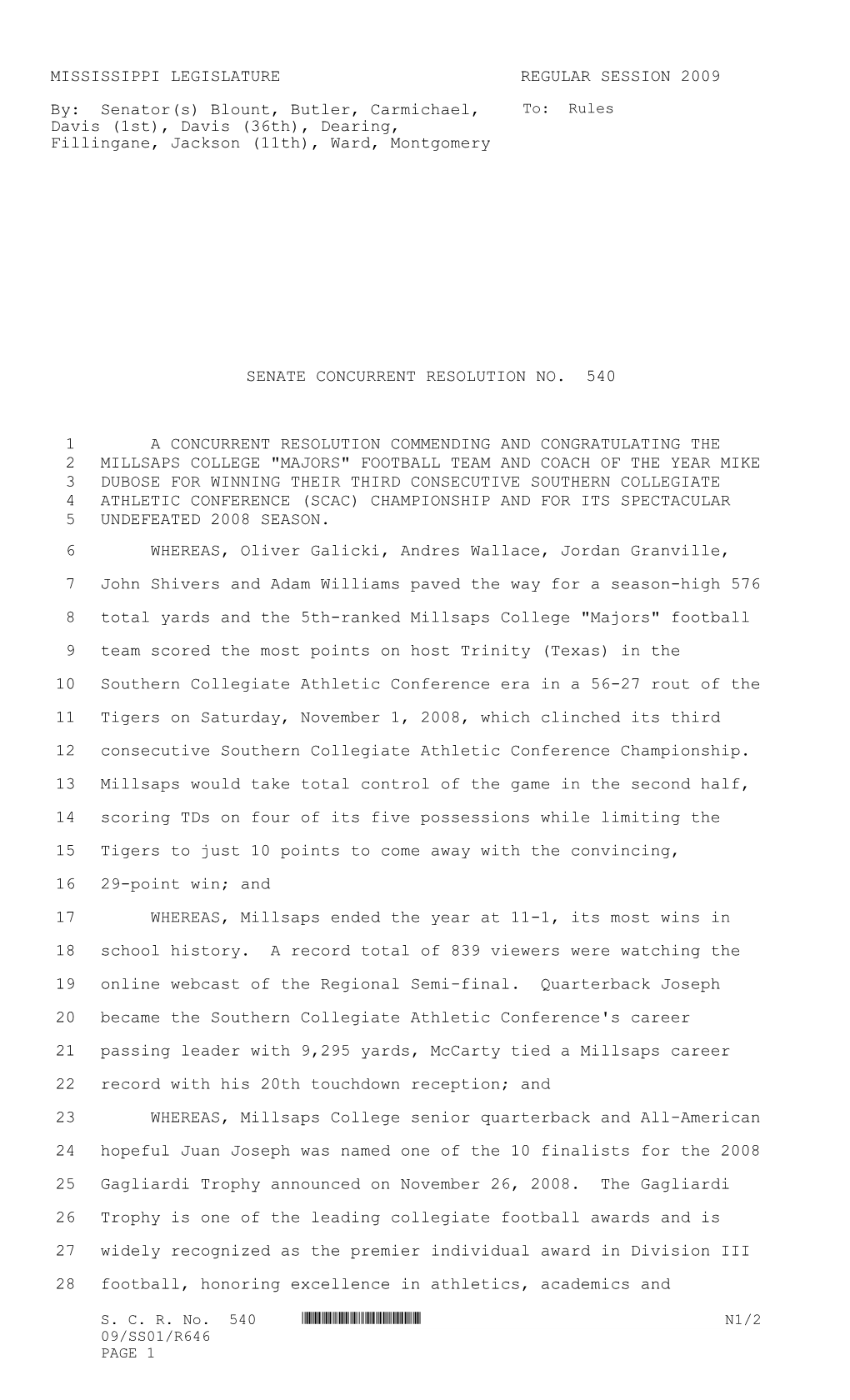 MISSISSIPPI LEGISLATURE REGULAR SESSION 2009 By