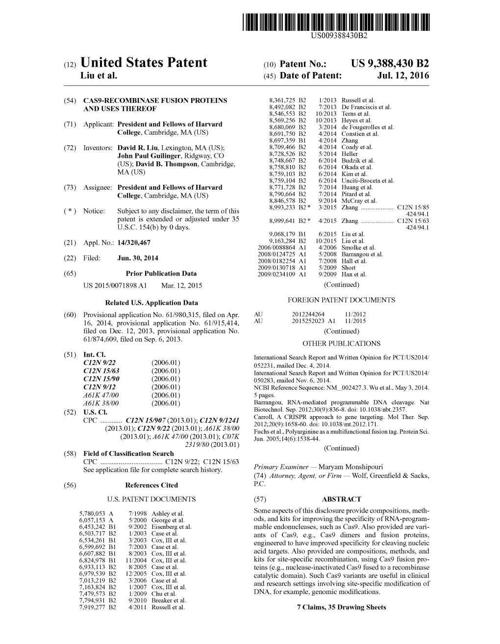 (12) United States Patent (10) Patent No.: US 9,388,430 B2 Liu Et Al