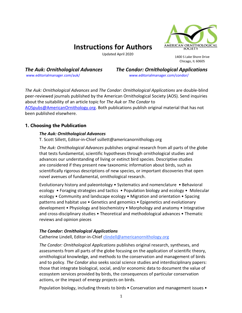 Instructions for Authors Updated April 2020 1400 S Lake Shore Drive