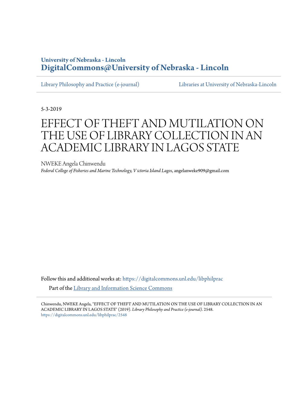 Effect of Theft and Mutilation on the Use Of