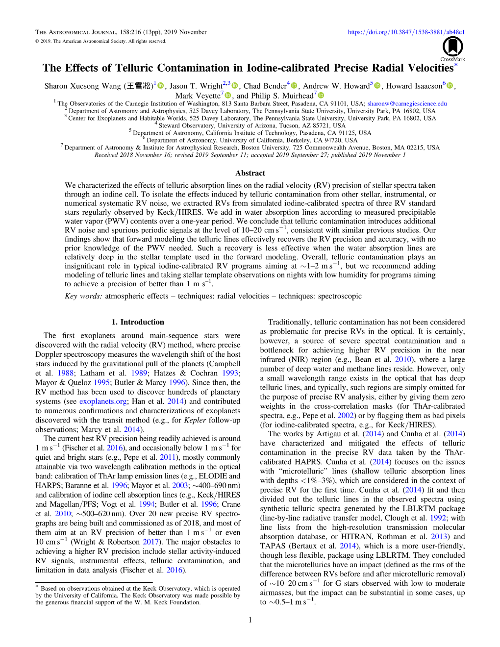 The Effects of Telluric Contamination in Iodine-Calibrated Precise Radial Velocities*