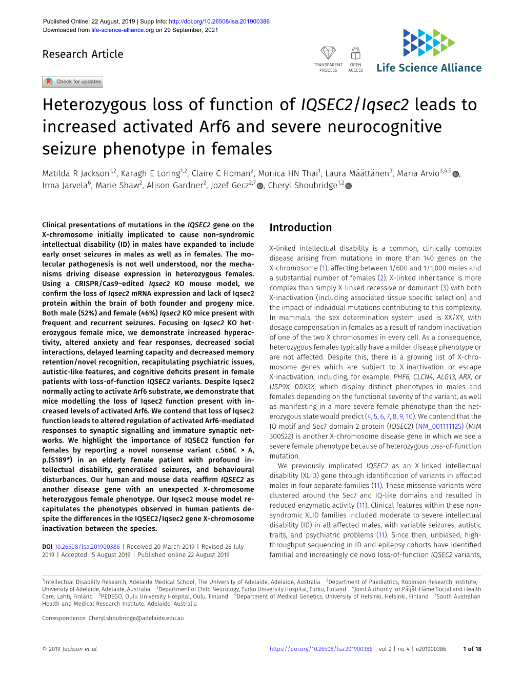 IQSEC2/Iqsec2 Leads to Increased Activated Arf6 and Severe Neurocognitive Seizure Phenotype in Females