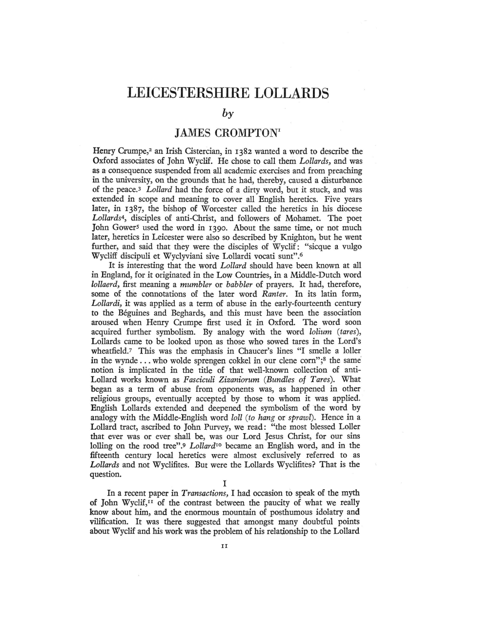 LEICESTERSHIRE LOLLARDS by JAMES CROMPTON'