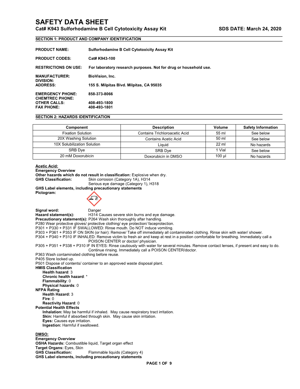 Sulforhodamine B Cell Cytotoxicity Assay Kit SDS