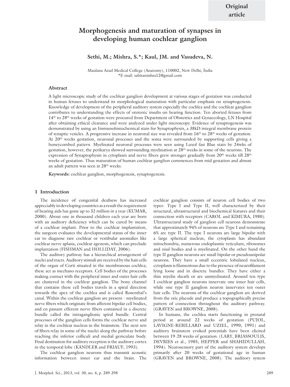 Morphogenesis and Maturation of Synapses in Developing Human Cochlear Ganglion