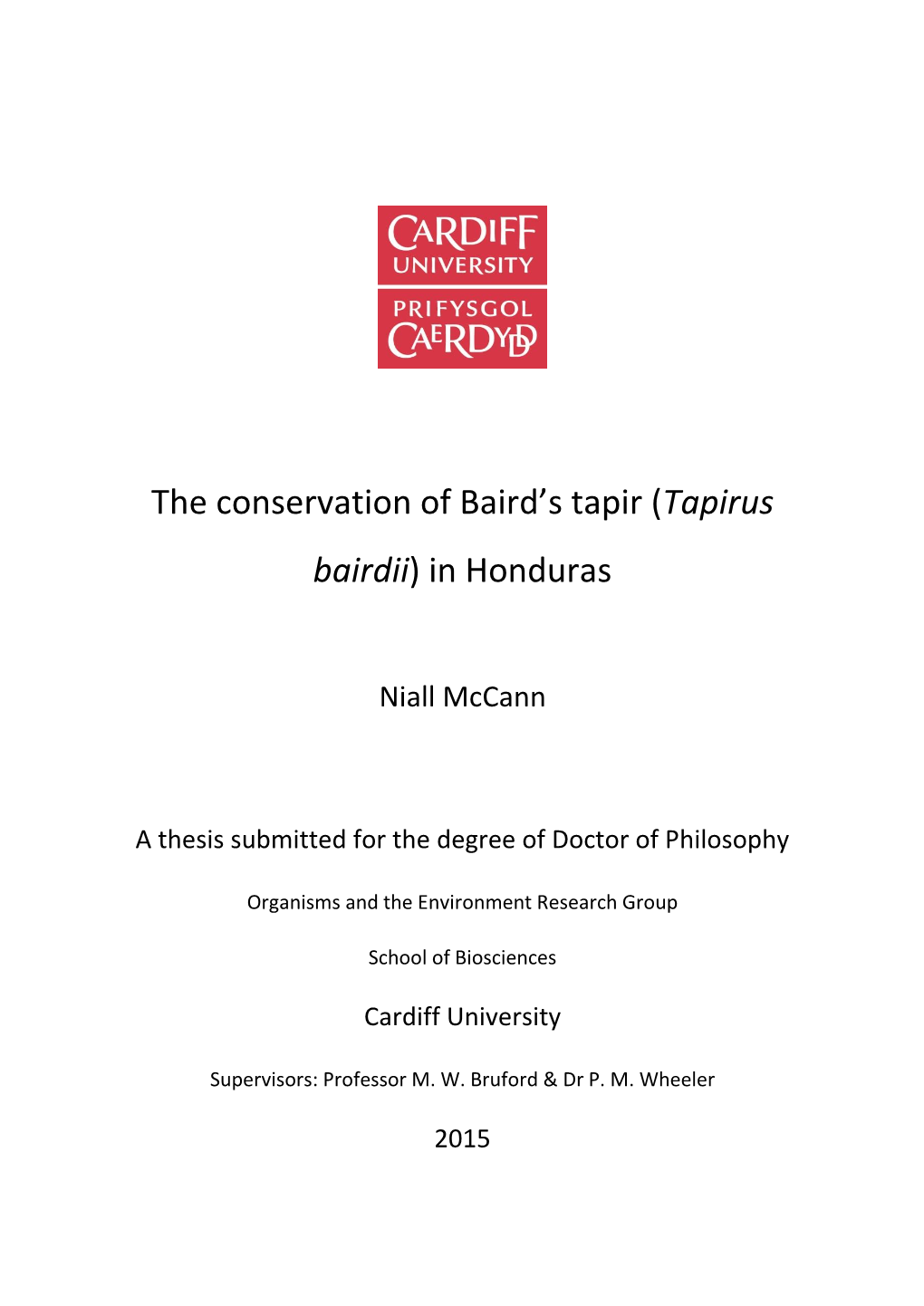 The Conservation of Baird's Tapir (Tapirus Bairdii) in Honduras