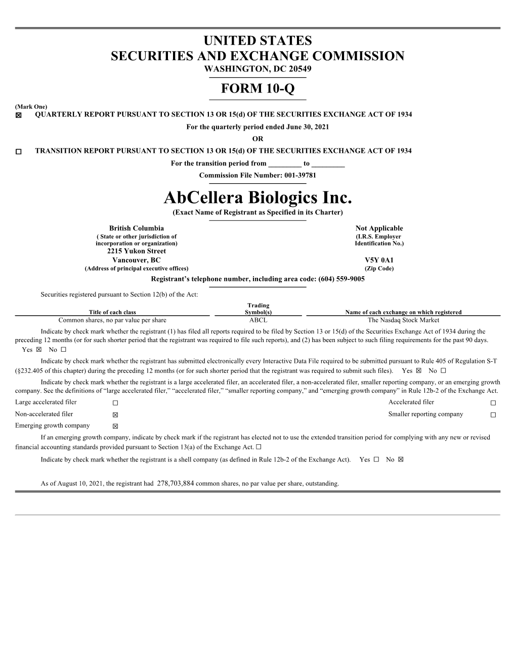 Abcellera Biologics Inc. (Exact Name of Registrant As Specified in Its Charter)