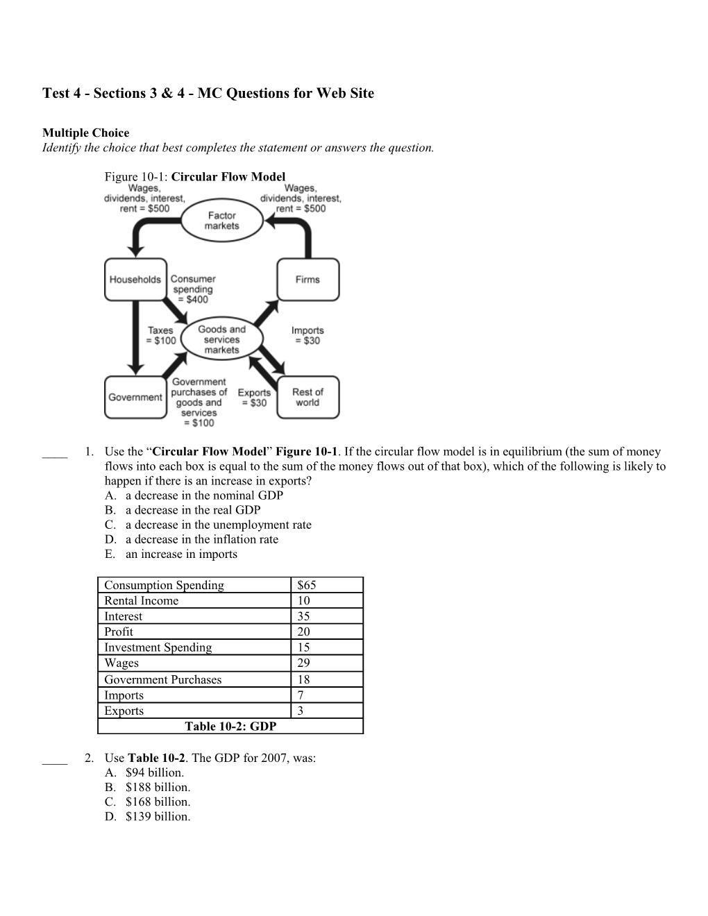 Test 4 - Sections 3 & 4 - MC Questions for Web Site