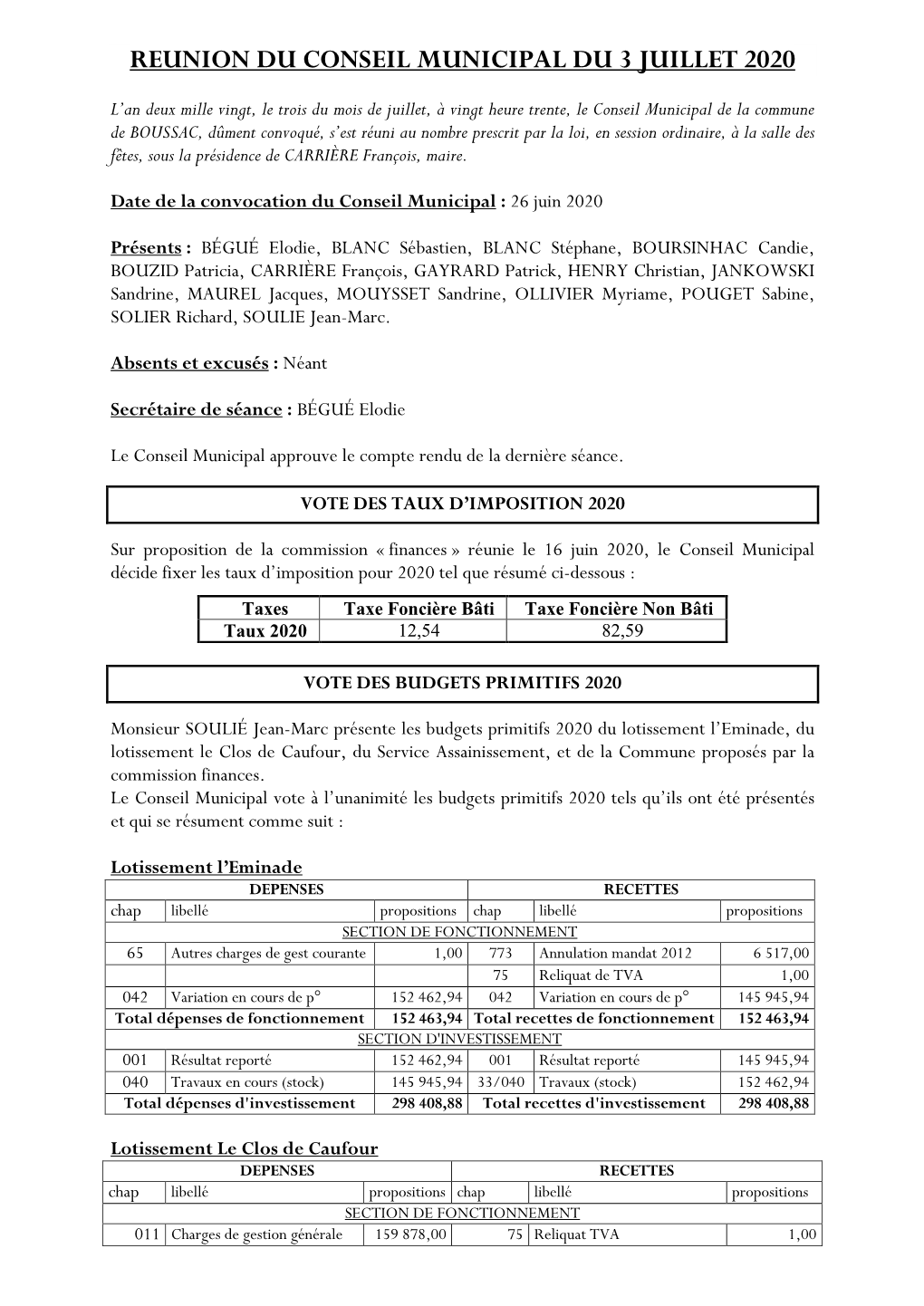 Reunion Du Conseil Municipal Du 3 Juillet 2020