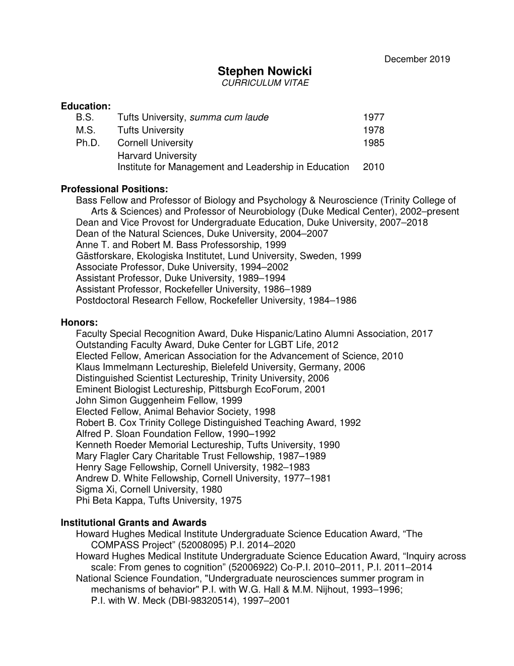 A PDF of Steve's Curriculum Vitae
