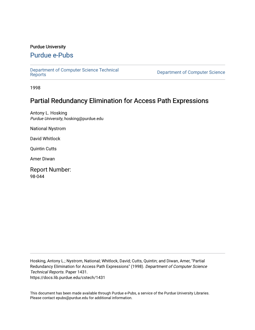 Partial Redundancy Elimination for Access Path Expressions