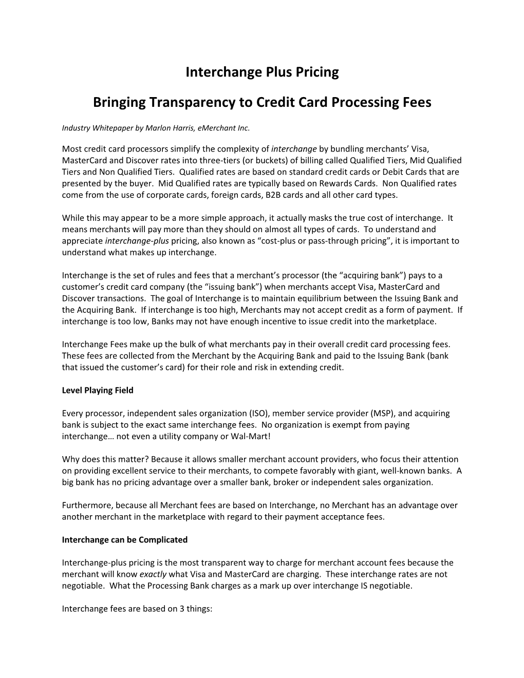 Interchange Plus Pricing Bringing Transparency to Credit Card