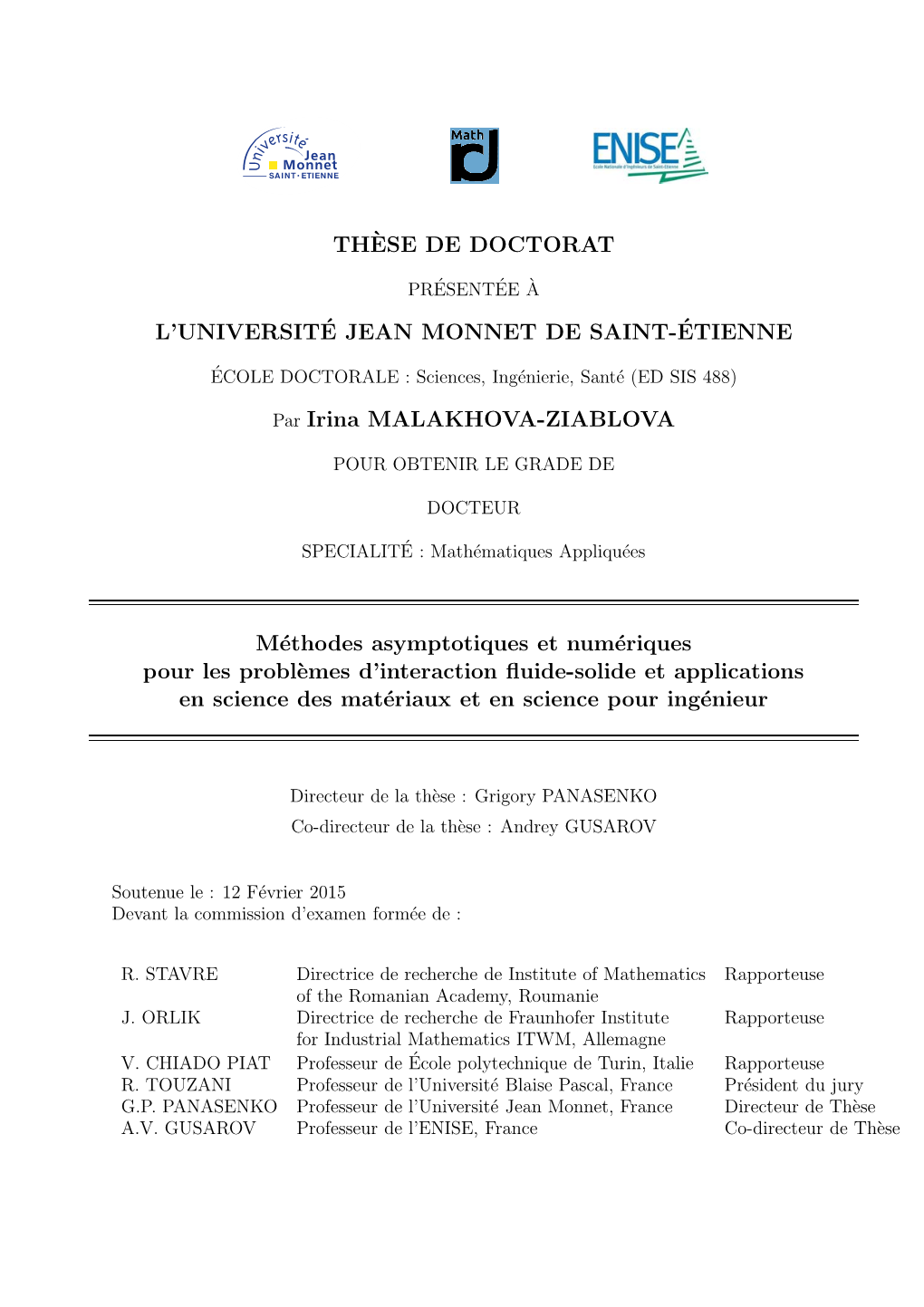 Th`Ese De Doctorat L'université Jean Monnet De