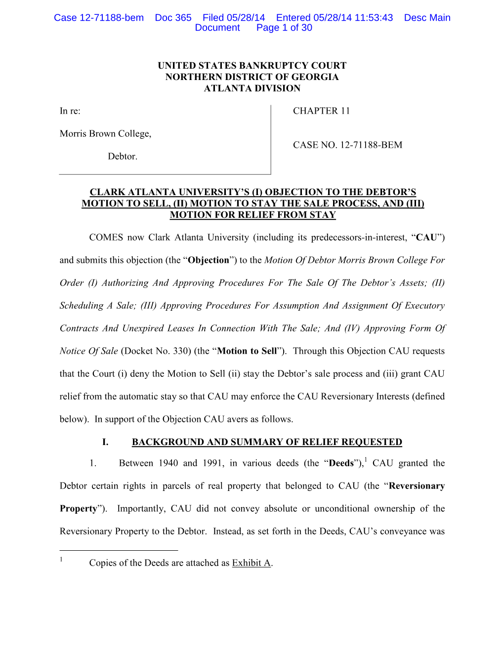 Case 12-71188-Bem Doc 365 Filed 05/28/14 Entered 05/28/14 11:53:43 Desc Main Document Page 1 of 30