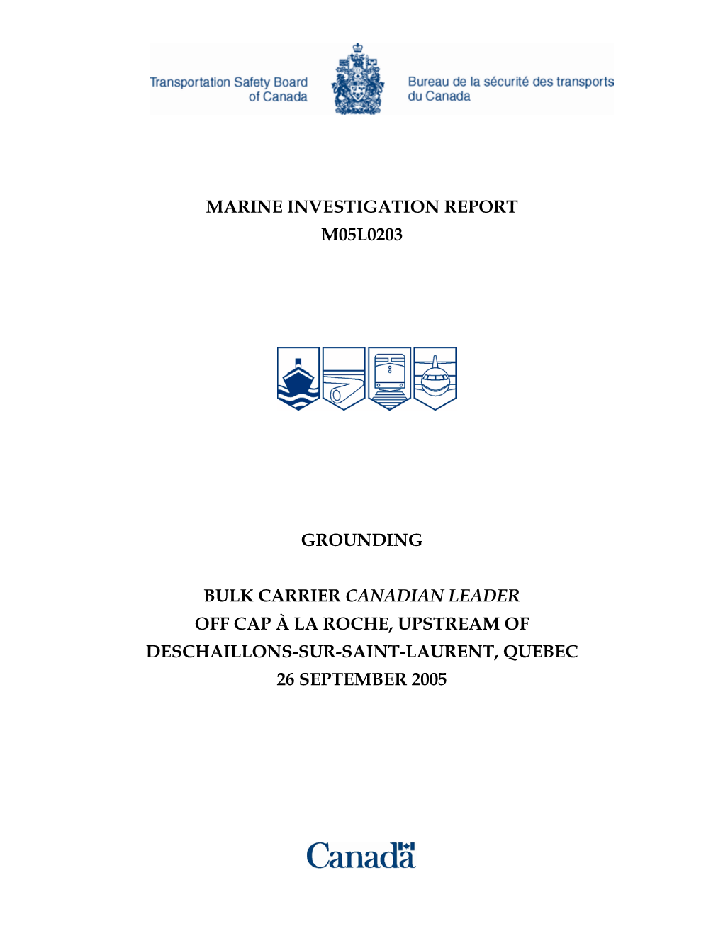 Marine Investigation Report M05l0203 Grounding Bulk