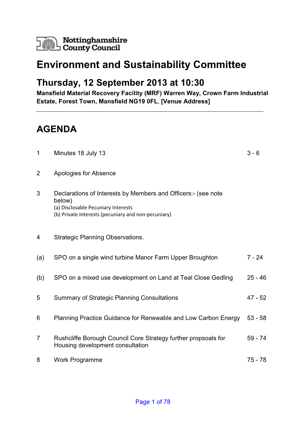 Environment and Sustainability Committee