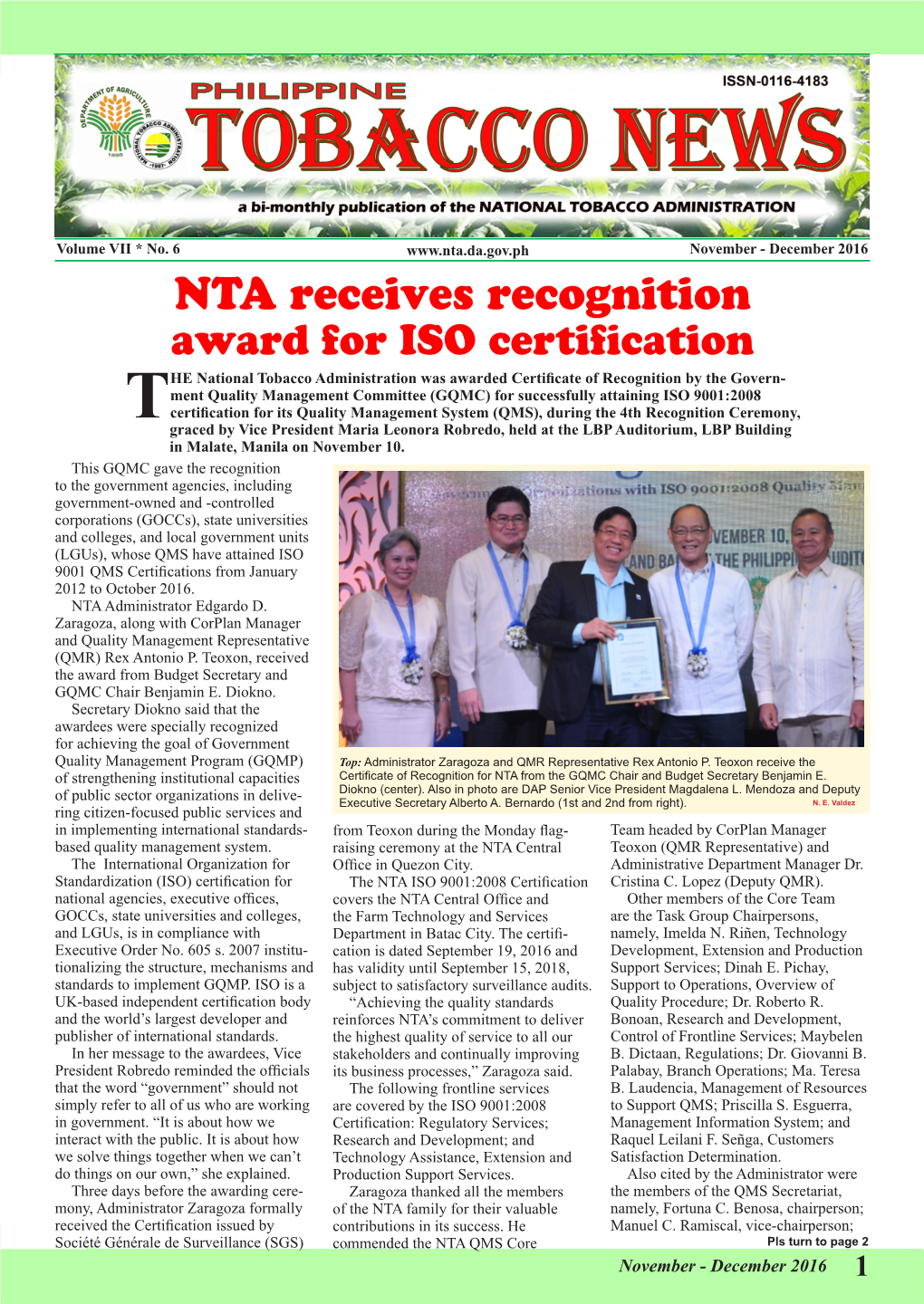 NTA Receives Recognition