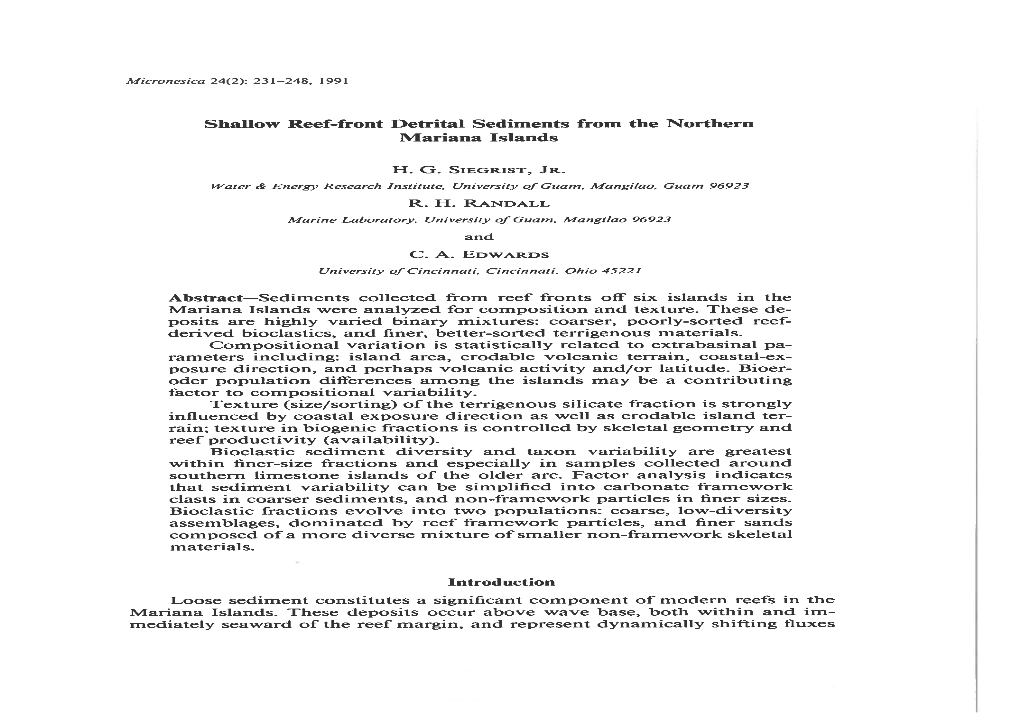 Shallow Reef-Front Detrital Sediments from the Northern Mariana Islands