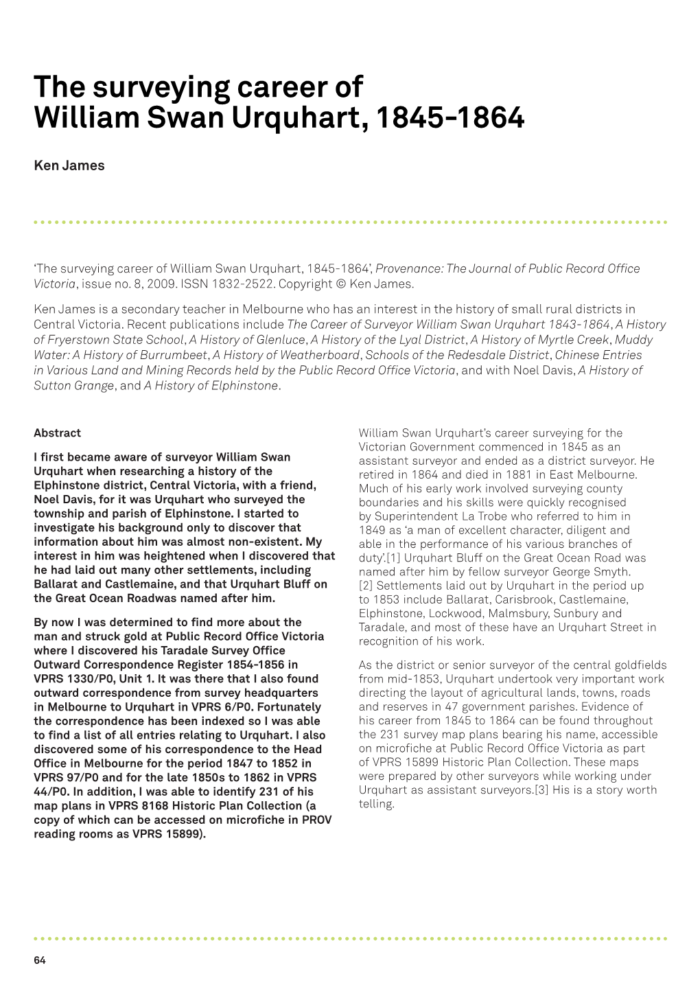 The Surveying Career of William Swan Urquhart, 1845-1864