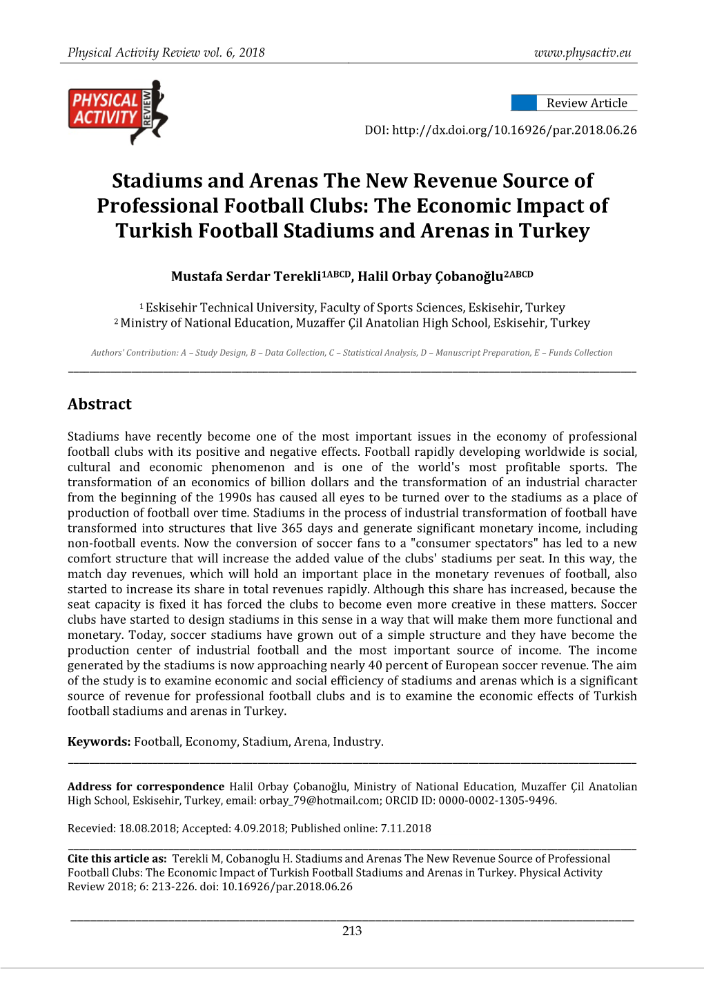 The Economic Impact of Turkish Football Stadiums and Arenas in Turkey