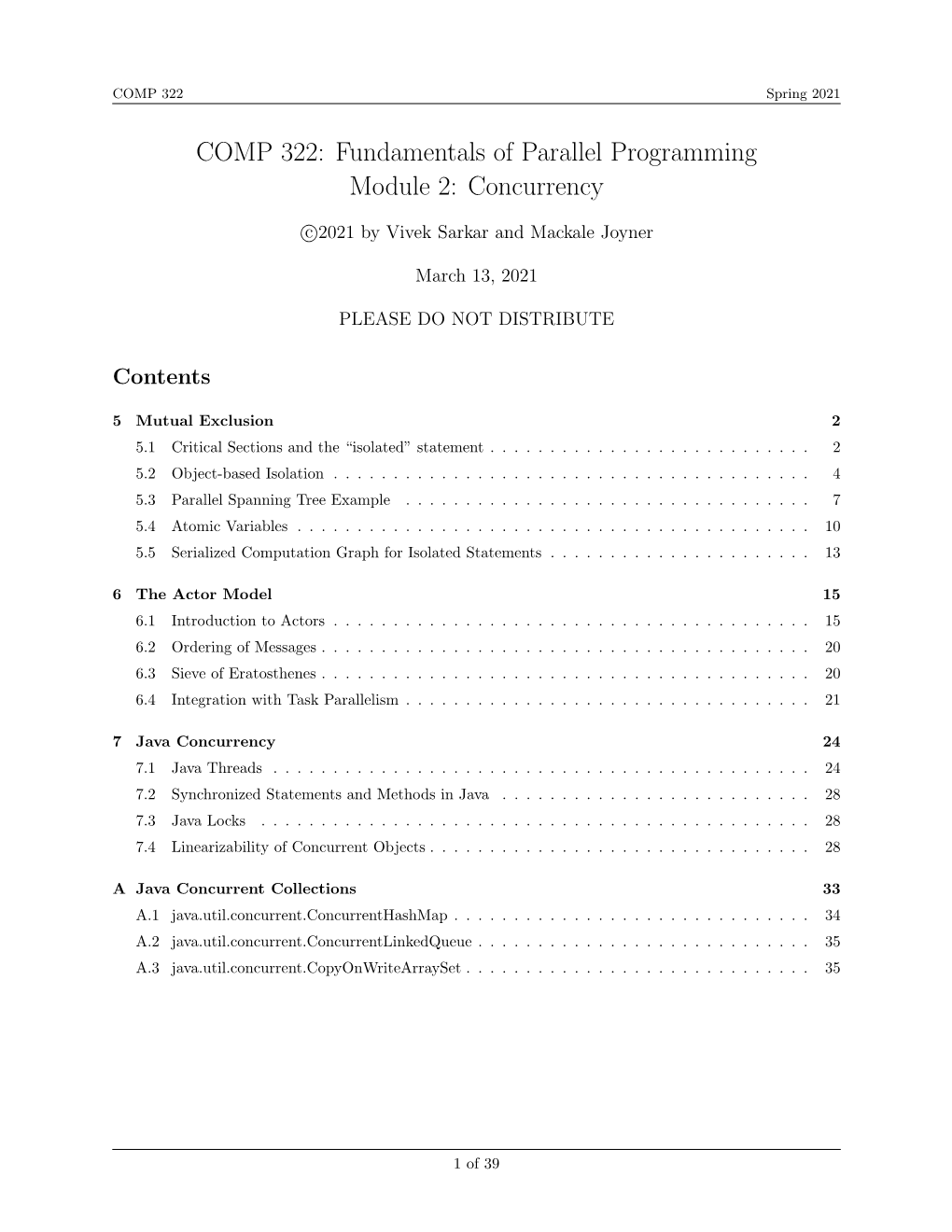 COMP 322: Fundamentals of Parallel Programming Module 2: Concurrency