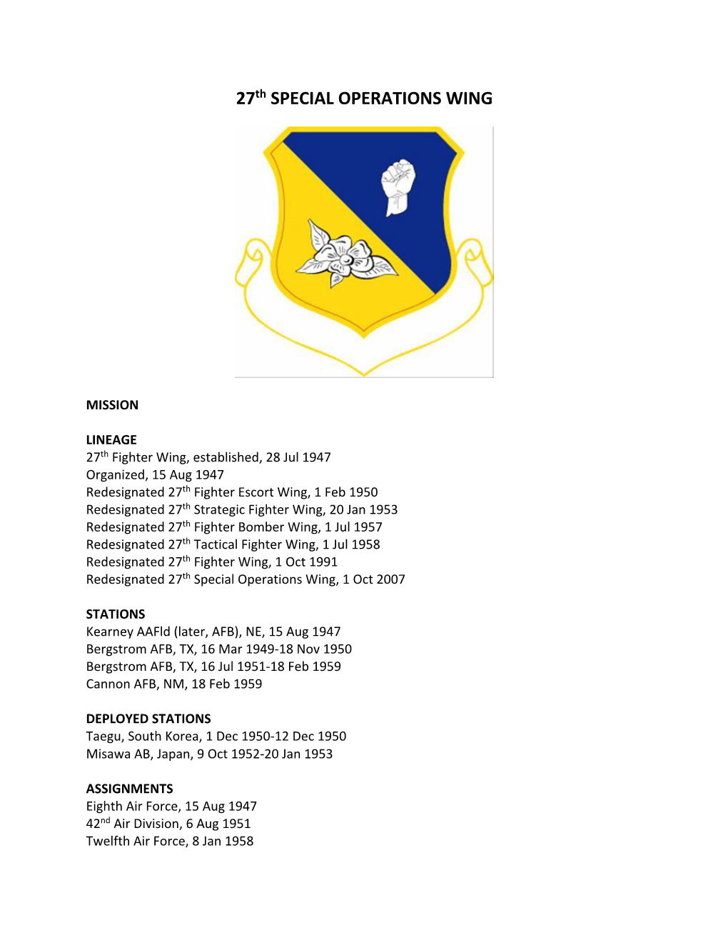 27Th SPECIAL OPERATIONS WING