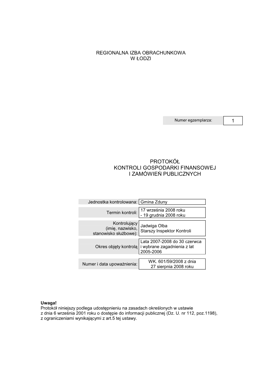 Protokół Kontroli Gospodarki Finansowej I Zamówie Ń Publicznych