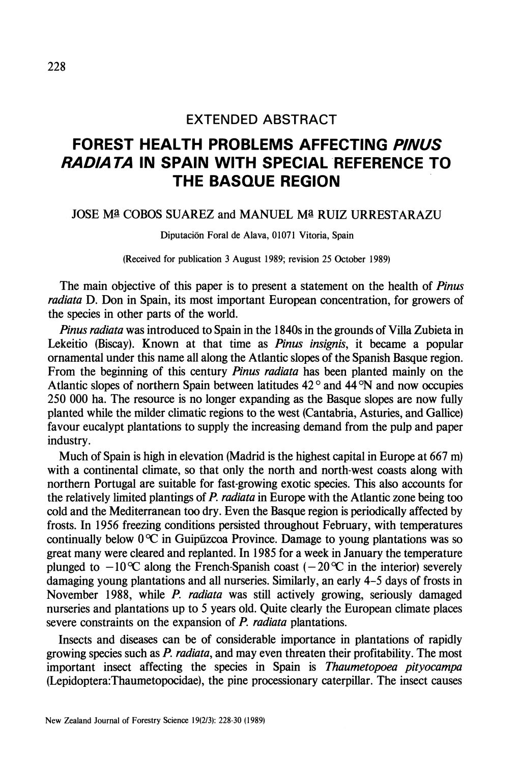 Forest Health Problems Affecting Pinus Radiata in Spain with Special Reference to the Basque Region