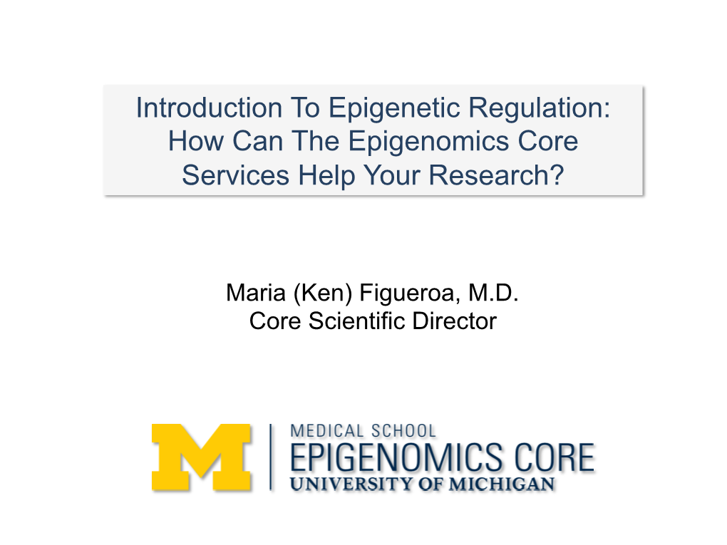 Introduction to Epigenetic Regulation: How Can the Epigenomics Core Services Help Your Research?
