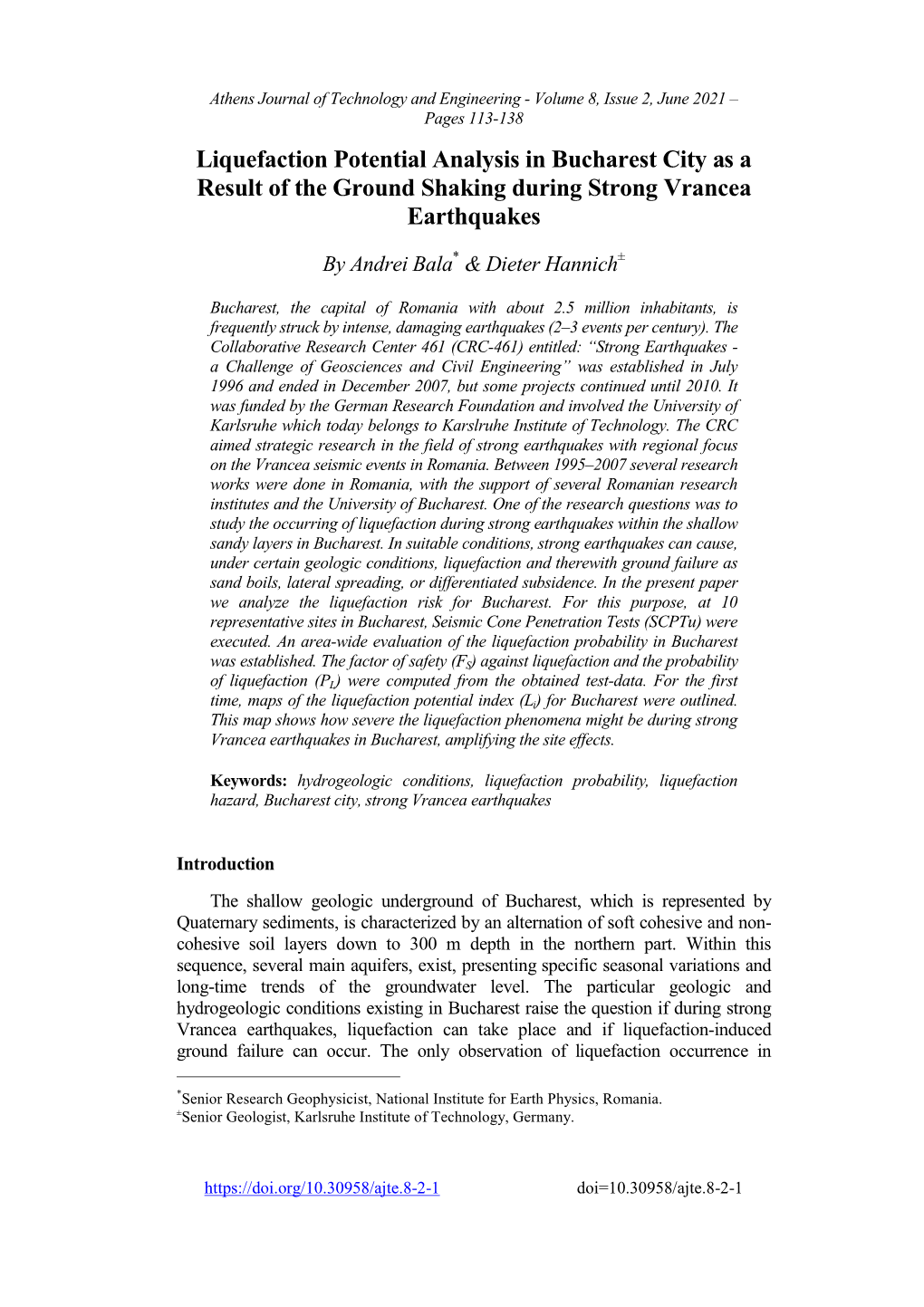 Liquefaction Potential Analysis in Bucharest City As a Result of the Ground Shaking During Strong Vrancea Earthquakes