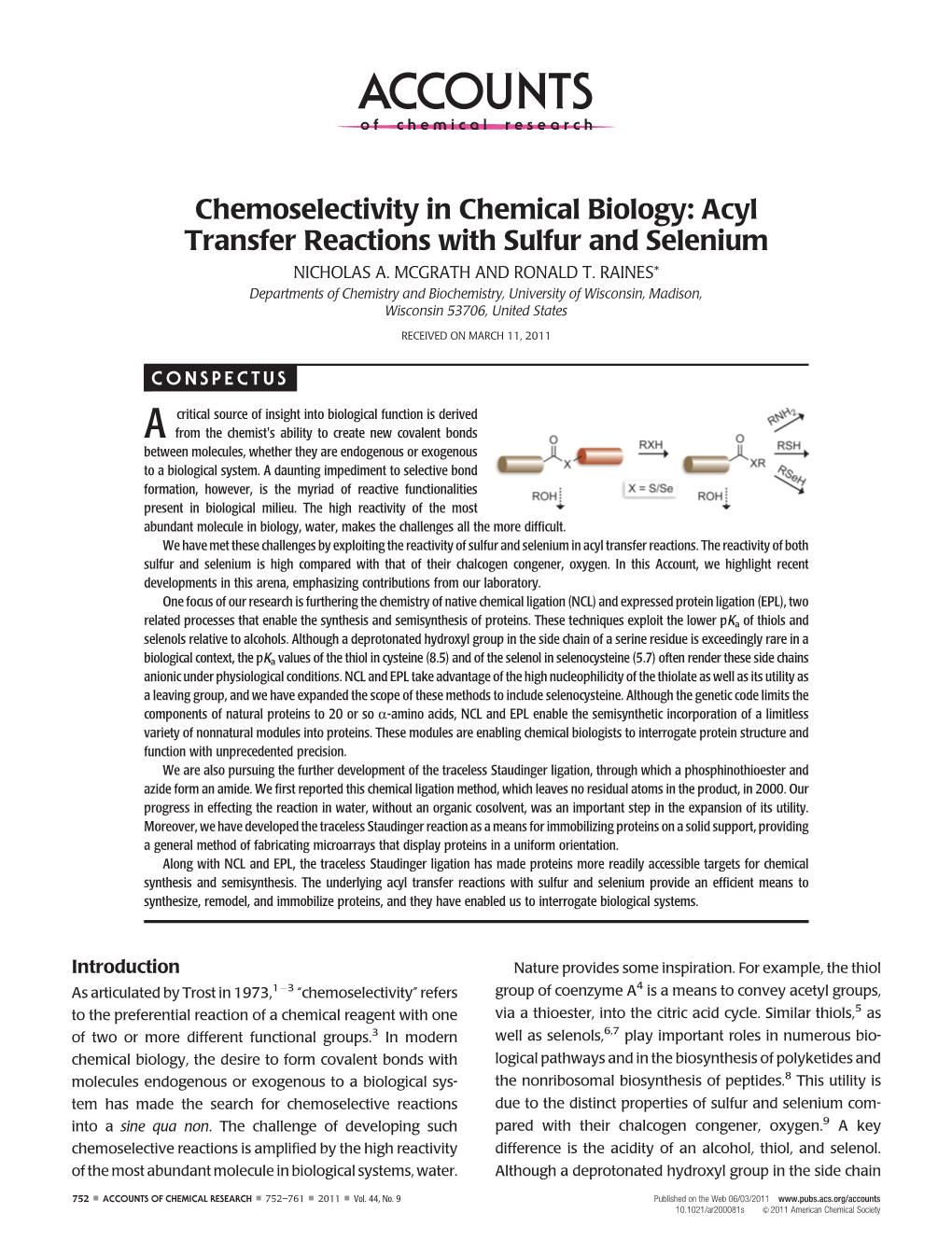 Acyl Transfer Reactions with Sulfur and Selenium NICHOLAS A