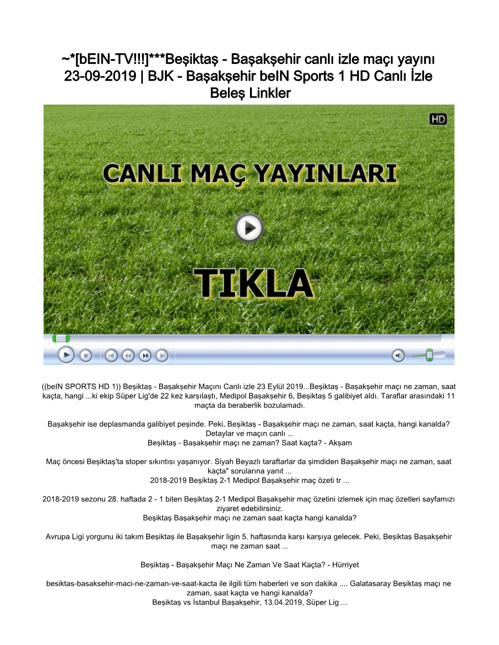 Beşiktaş - Başakşehir Canlı Izle Maçı Yayını 23-09-2019 | BJK - Başakşehir Bein Sports 1 HD Canlı İzle Beleş Linkler