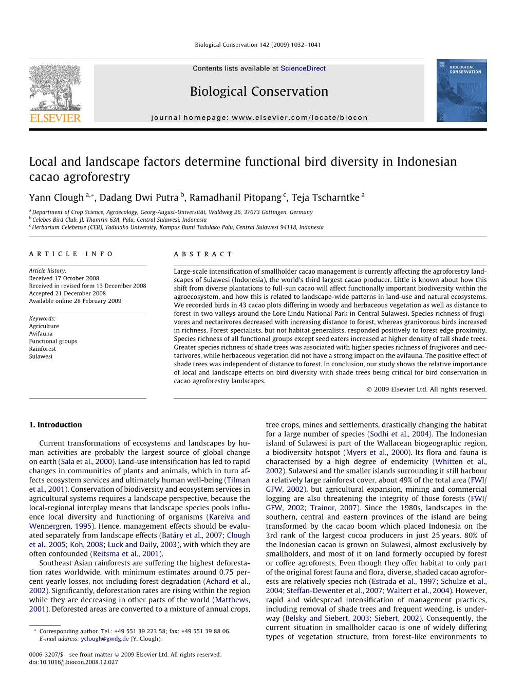 Local and Landscape Factors Determine Functional Bird Diversity in Indonesian Cacao Agroforestry