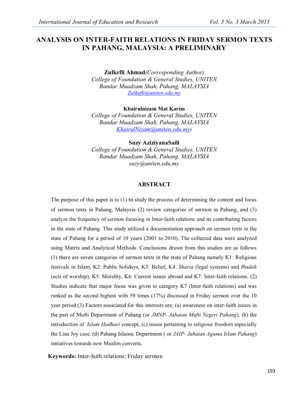 Analysis on Inter-Faith Relations in Friday Sermon Texts in Pahang, Malaysia: a Preliminary