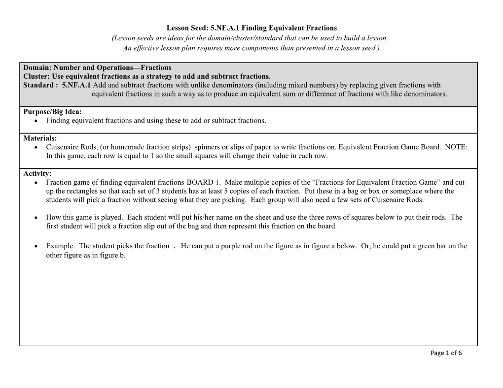 Lesson Seed: 5.NF.A.1 Finding Equivalent Fractions