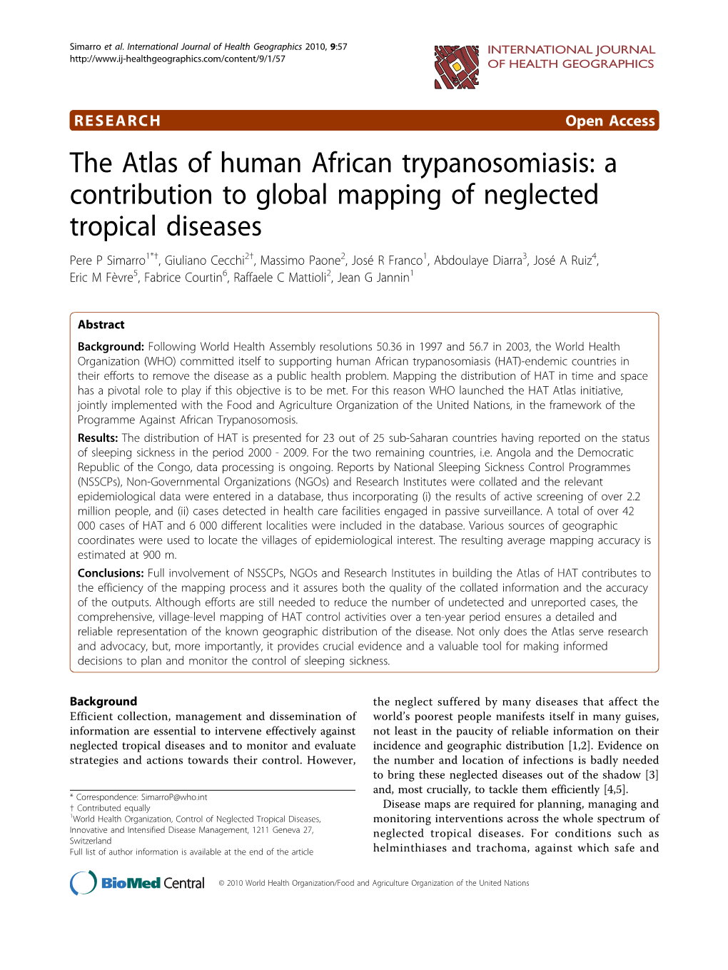 The Atlas of Human African Trypanosomiasis: a Contribution To