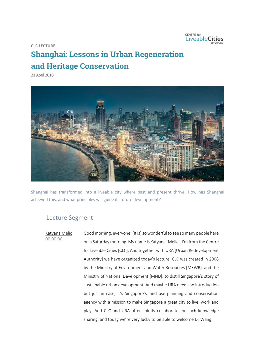 Shanghai: Lessons in Urban Regeneration and Heritage Conservation