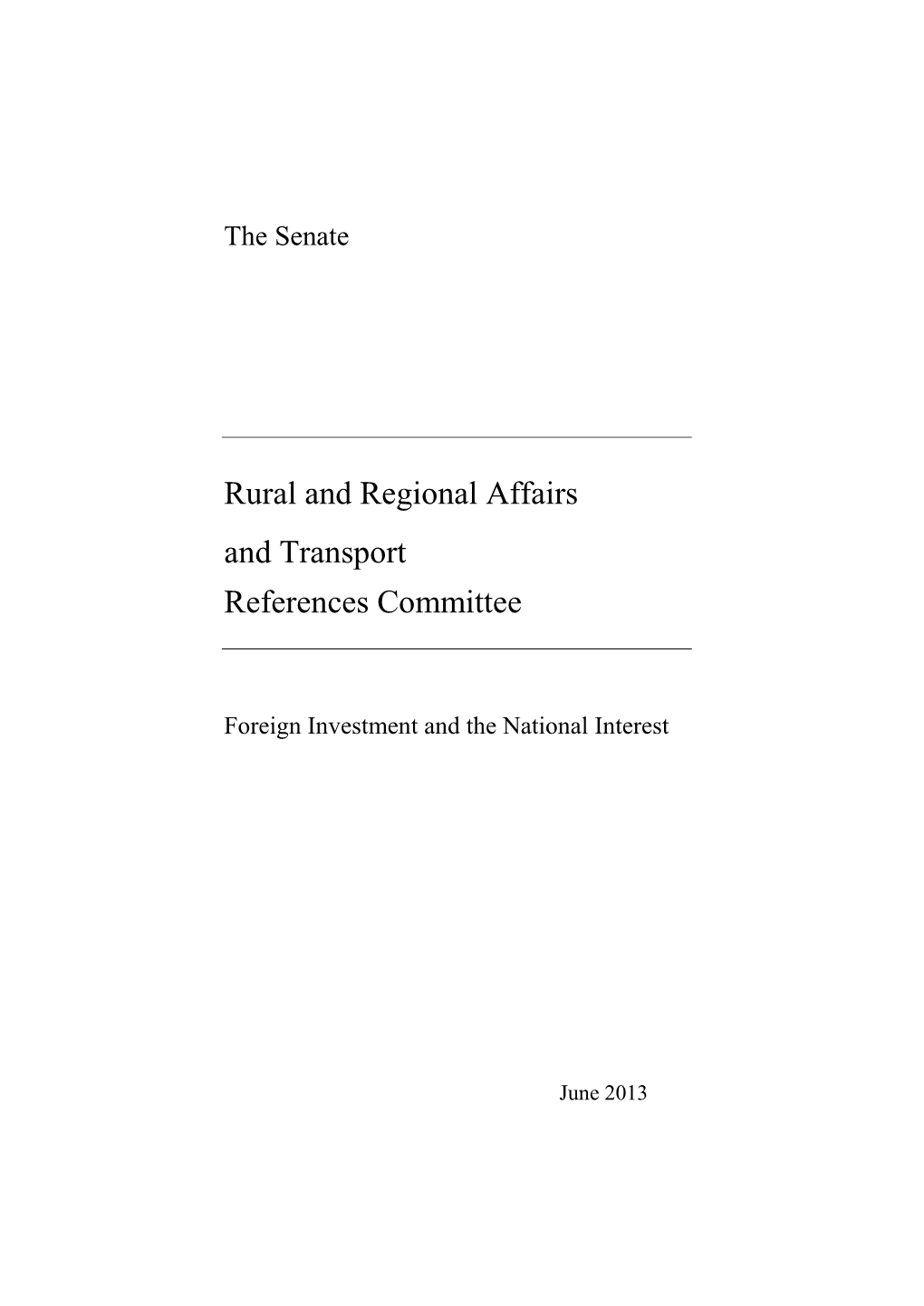 Rural and Regional Affairs and Transport References Committee