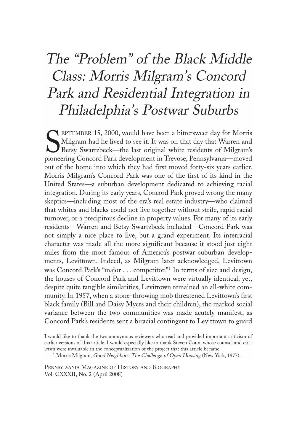 Morris Milgram's Concord Park and Residential Integration in Philadelphia's
