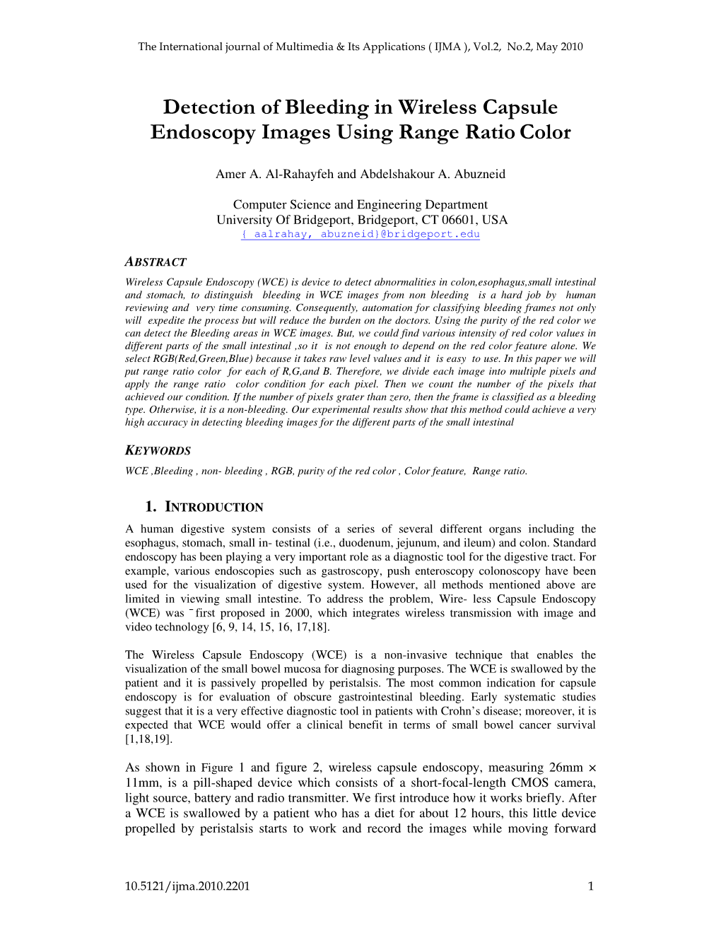 Detection of Bleeding in W Ireless Capsule Endoscopy Images Using Range Ratio Color