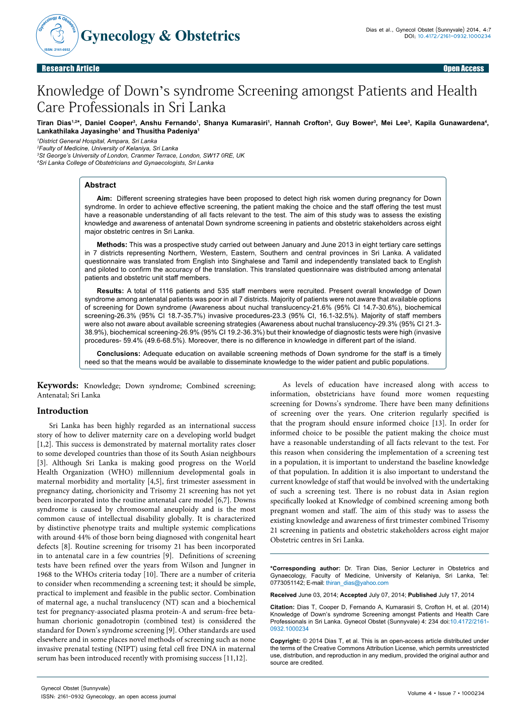 Knowledge of Down's Syndrome Screening Amongst Patients And