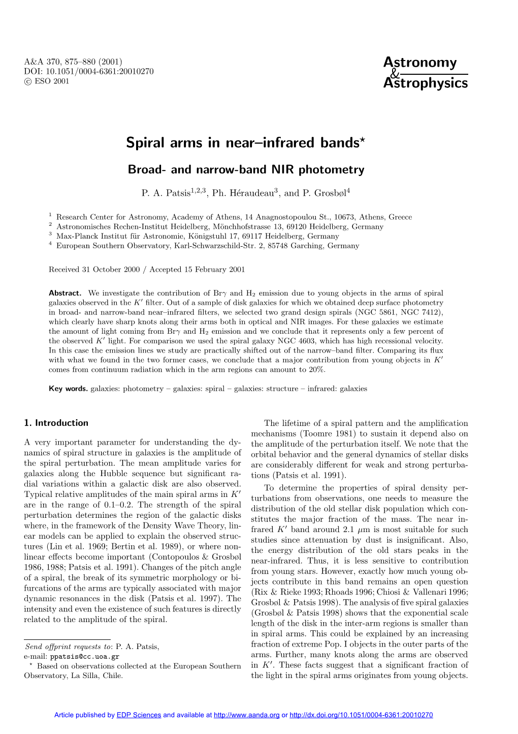 Spiral Arms in Near-Infrared Bands