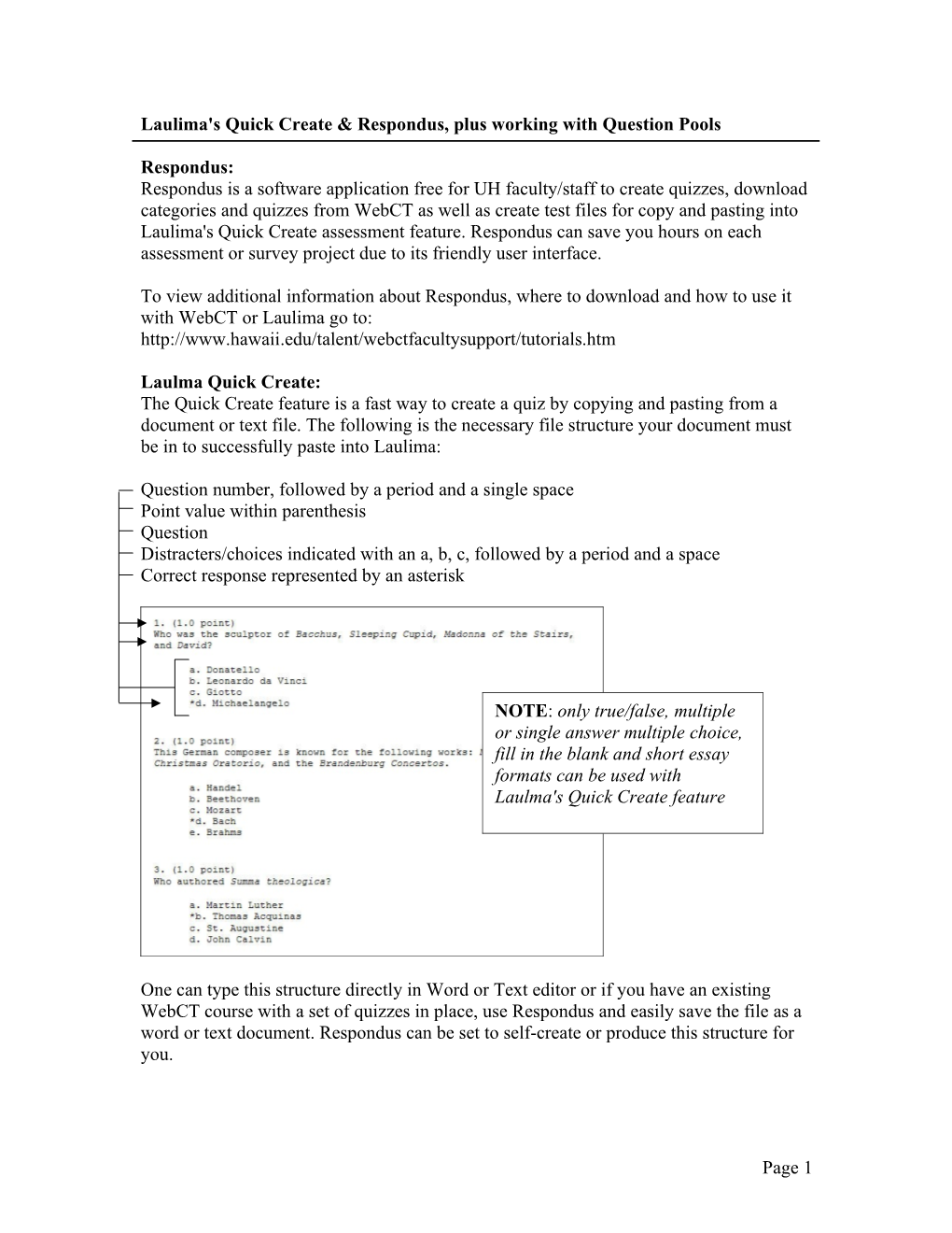 Respondus and Quick Create, Plus Working with Question Pools