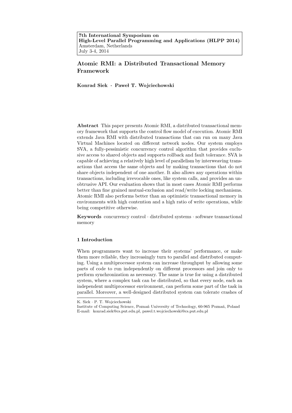 Atomic RMI: a Distributed Transactional Memory Framework