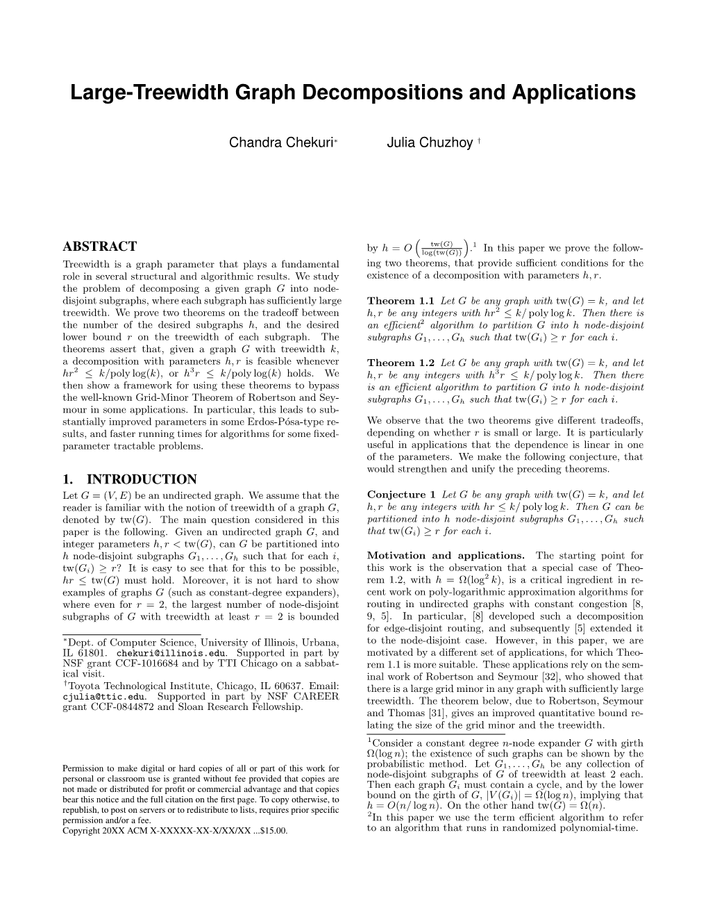 Large-Treewidth Graph Decompositions and Applications