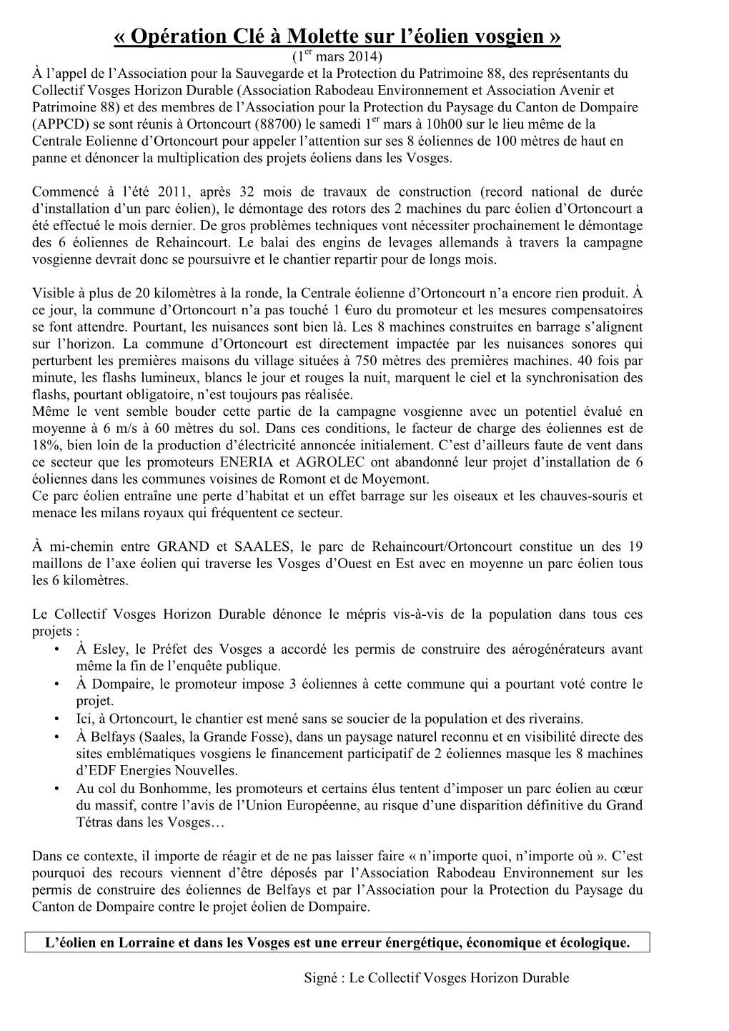 « Opération Clé À Molette Sur L'éolien Vosgien »