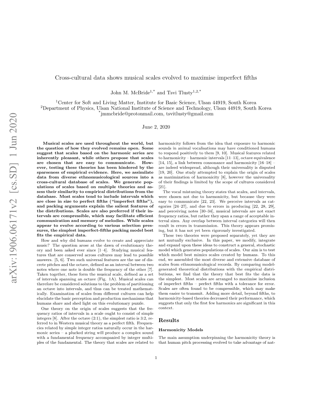 Arxiv:1906.06171V2 [Cs.SD] 1 Jun 2020 Therefore Be Considered Solutions to the Problem of Partitioning of Imperfect ﬁfths – Perfect ﬁfths with a Tolerance for Error