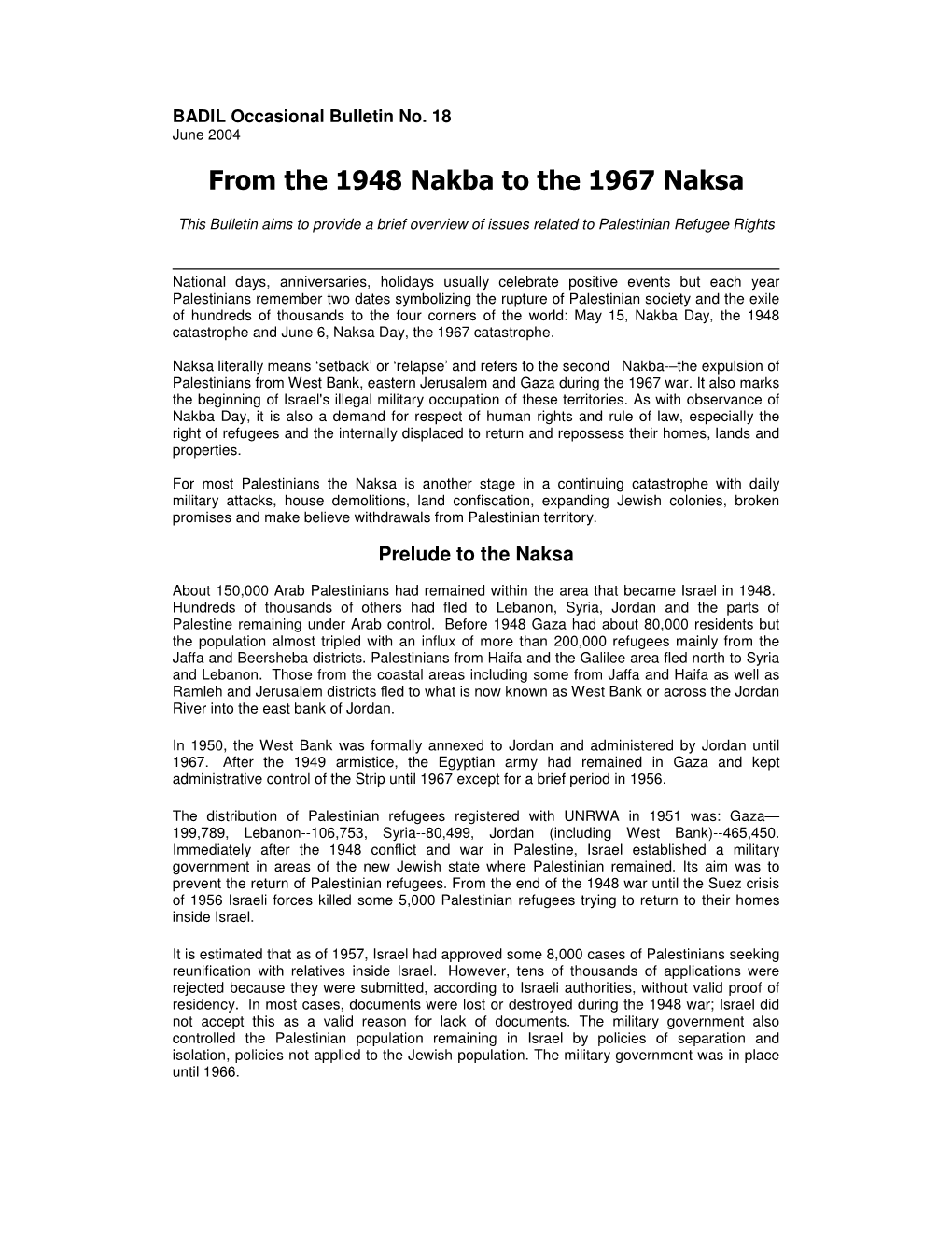 From the 1948 Nakba to the 1967 Naksa