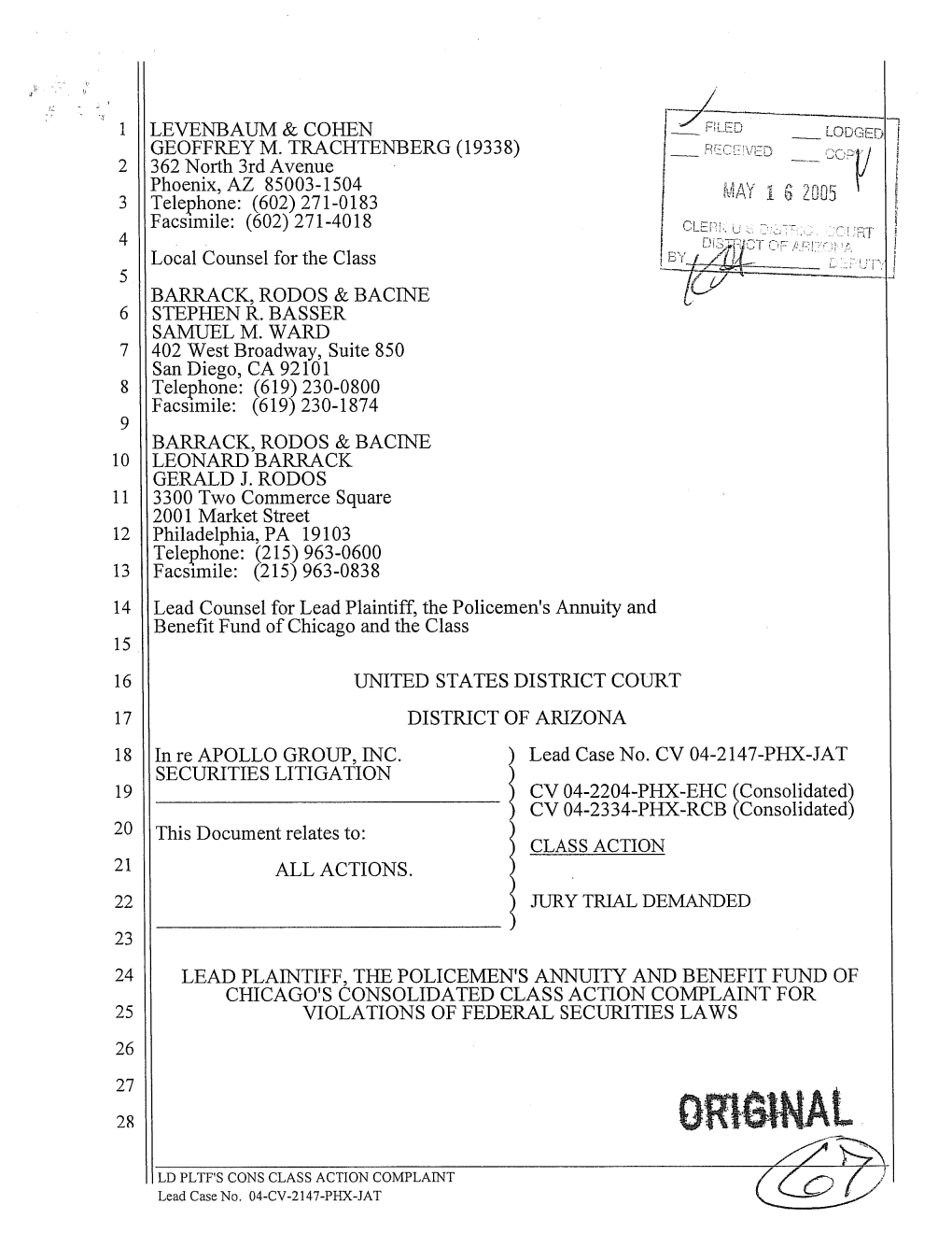 Apollo Group, Inc. Securities Litigation 04-CV-02147-Lead Plaintiff, The