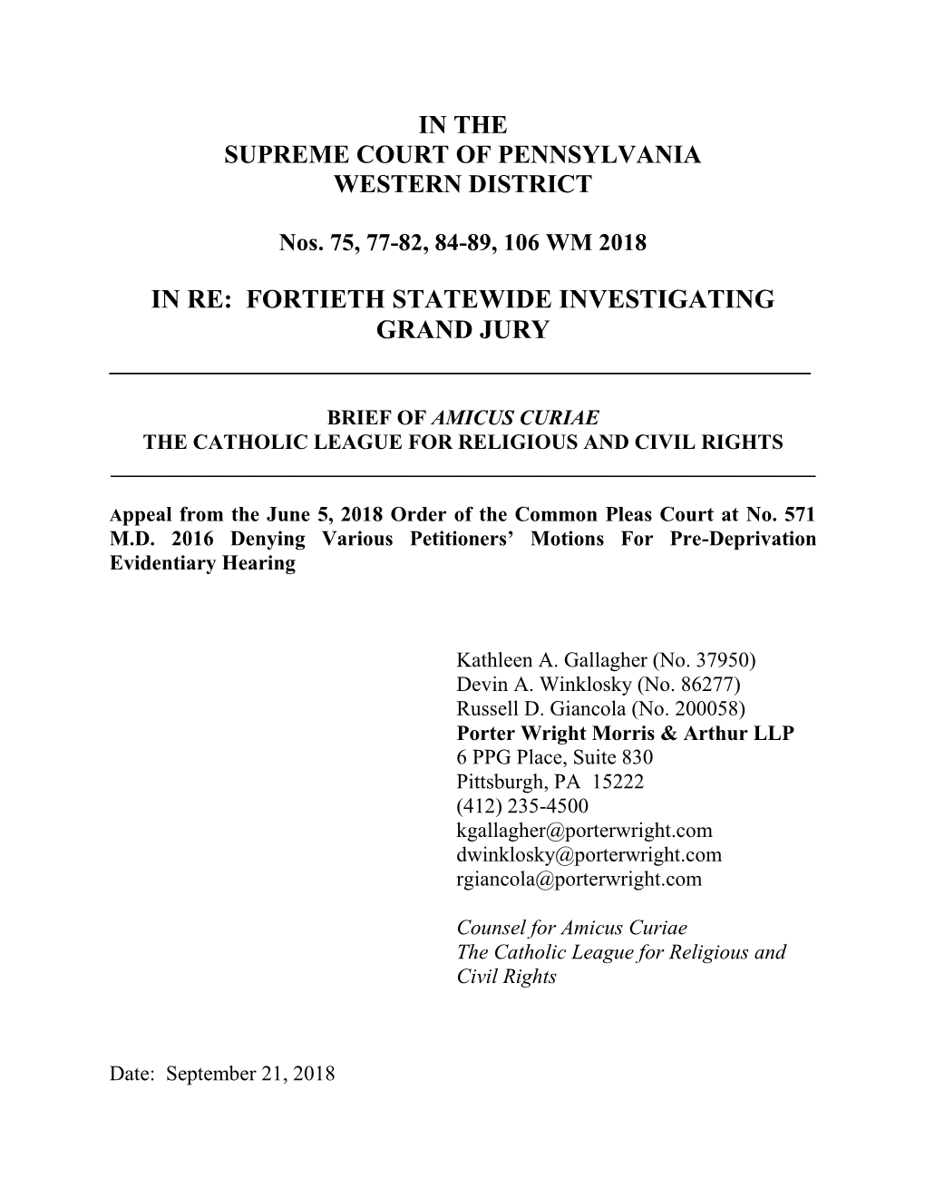 Amicus Curiae Brief of Catholic League for Religious and Civil Rights